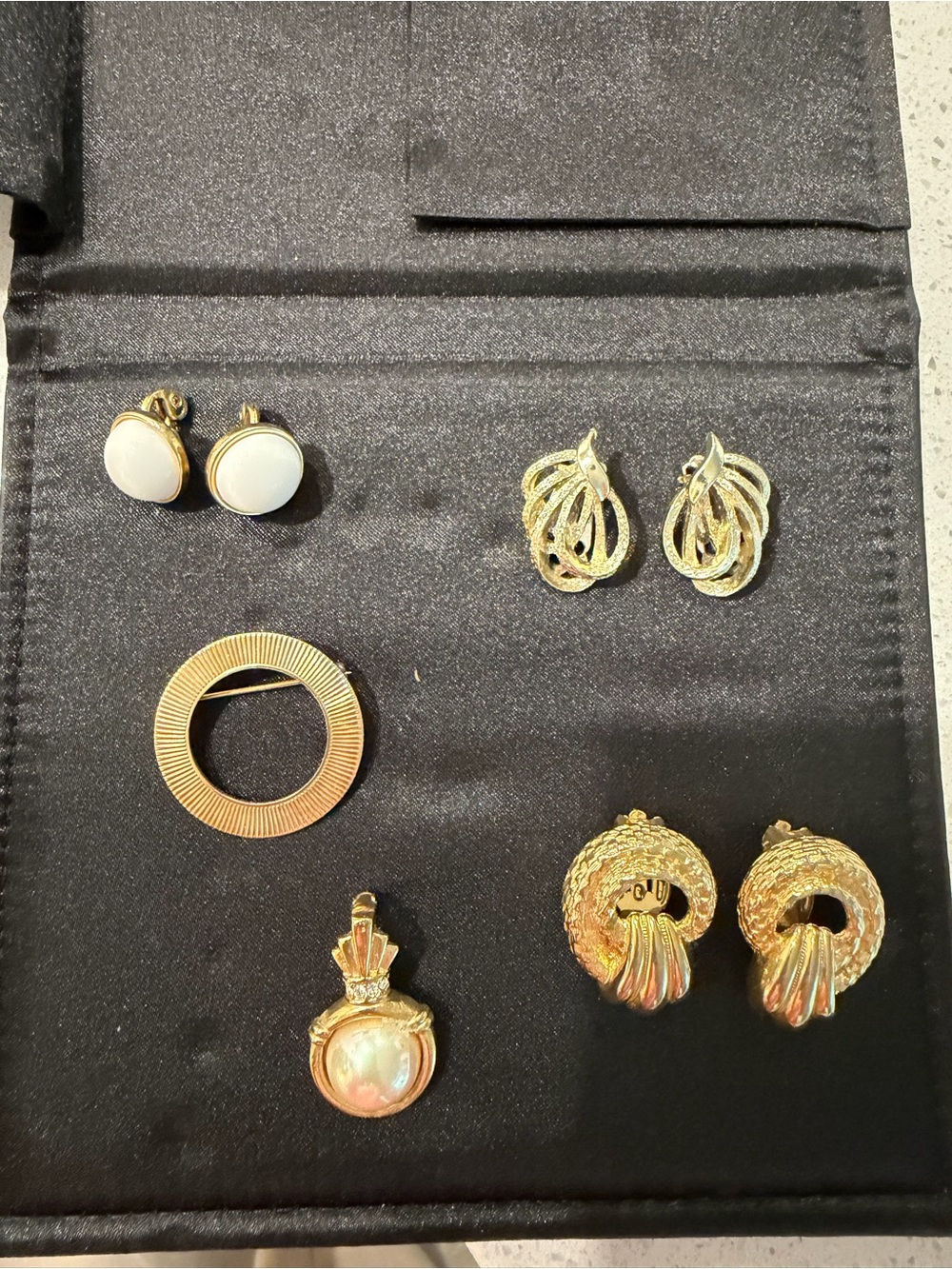 Gold Tone Women’s Clip-On & Stud Earring Set - White Accents